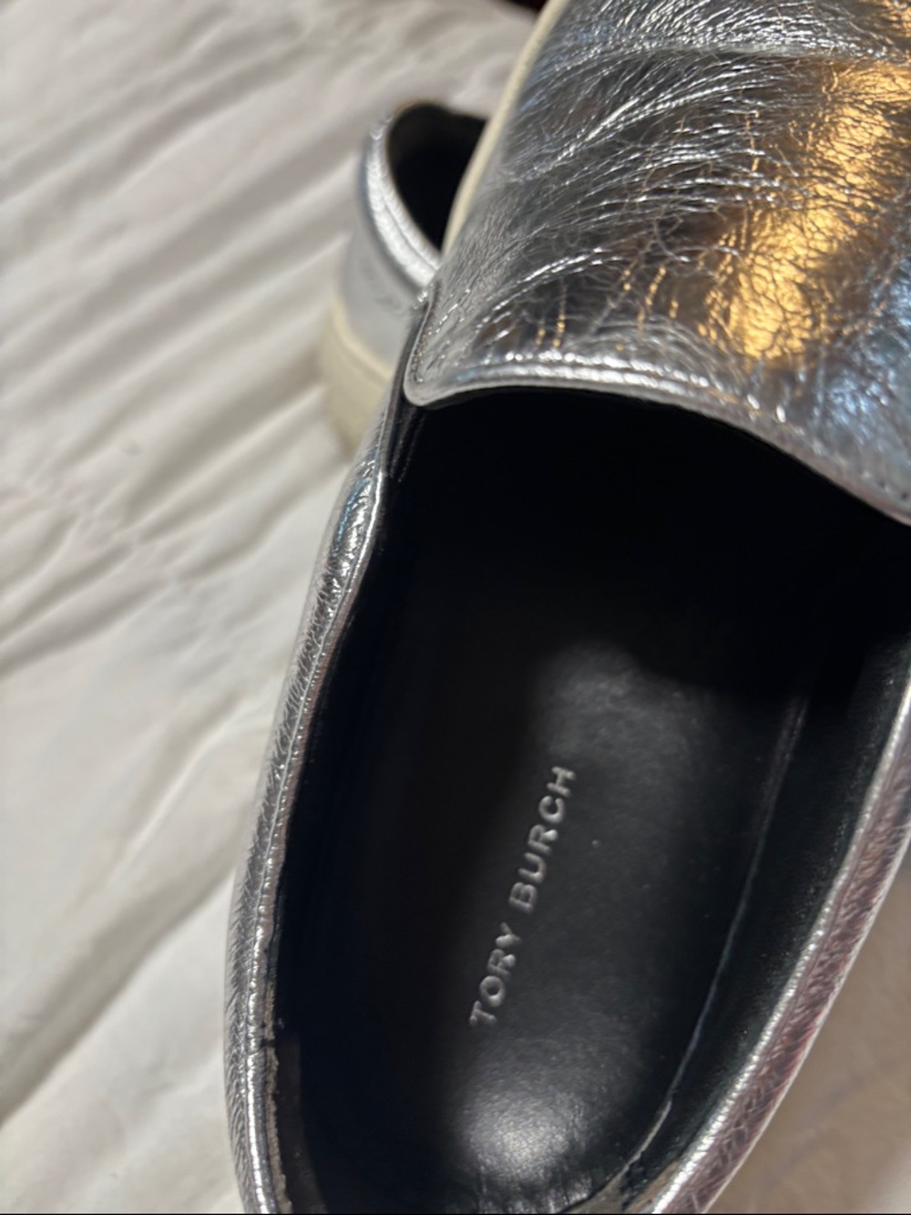 Tory Burch Metallic Silver Slip-On Platform Sneakers - Picture 3 of 5